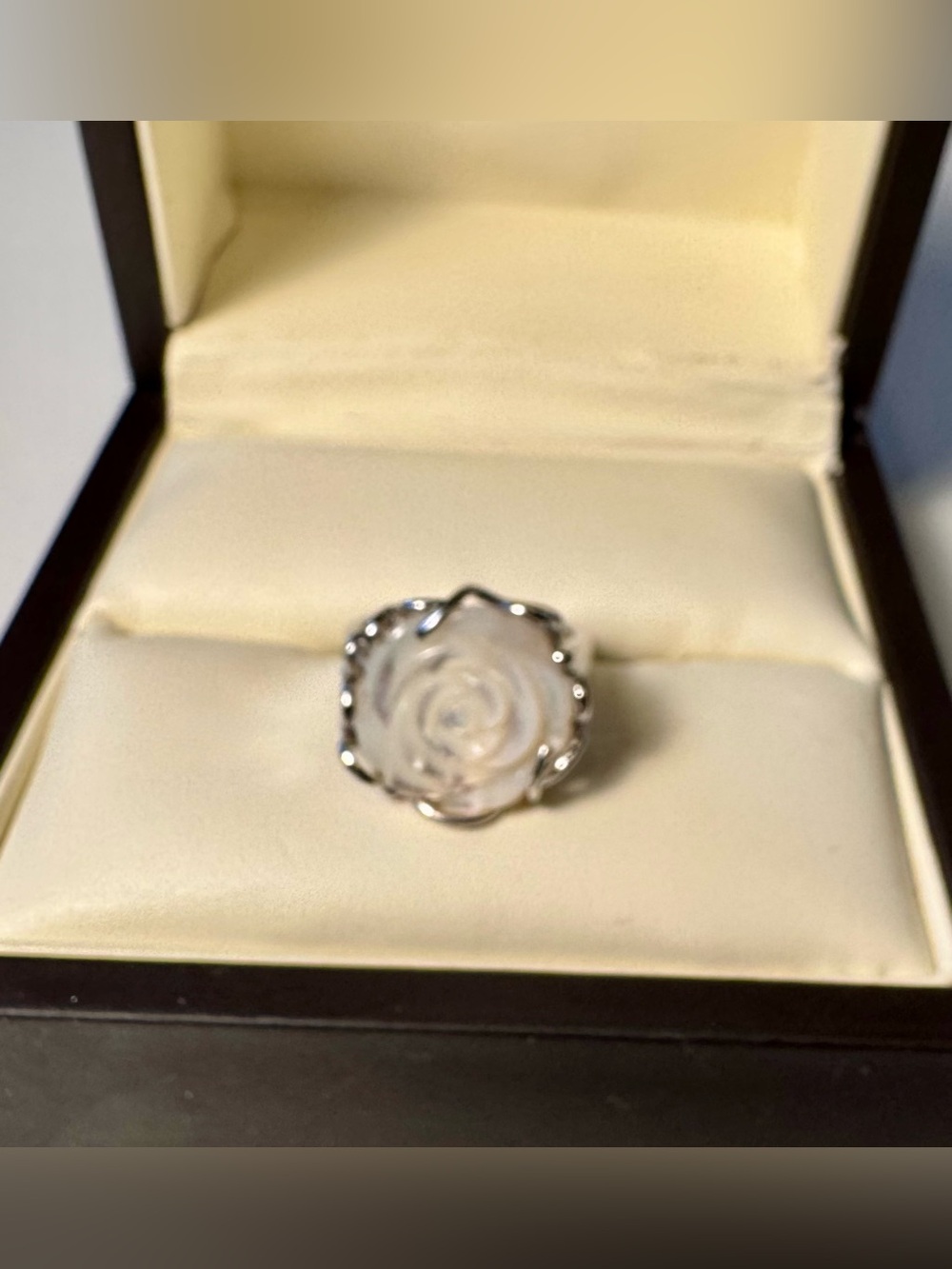 Rose Carved White Flower Ring in 925 Silver Setting - Women Jewelry